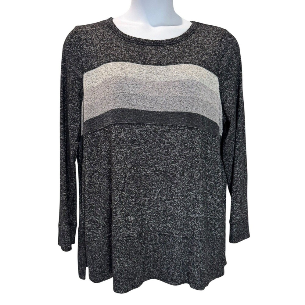 Sonoma Women’s Size XL Split Hem Oversized Sweater Marled Black & Gray Soft